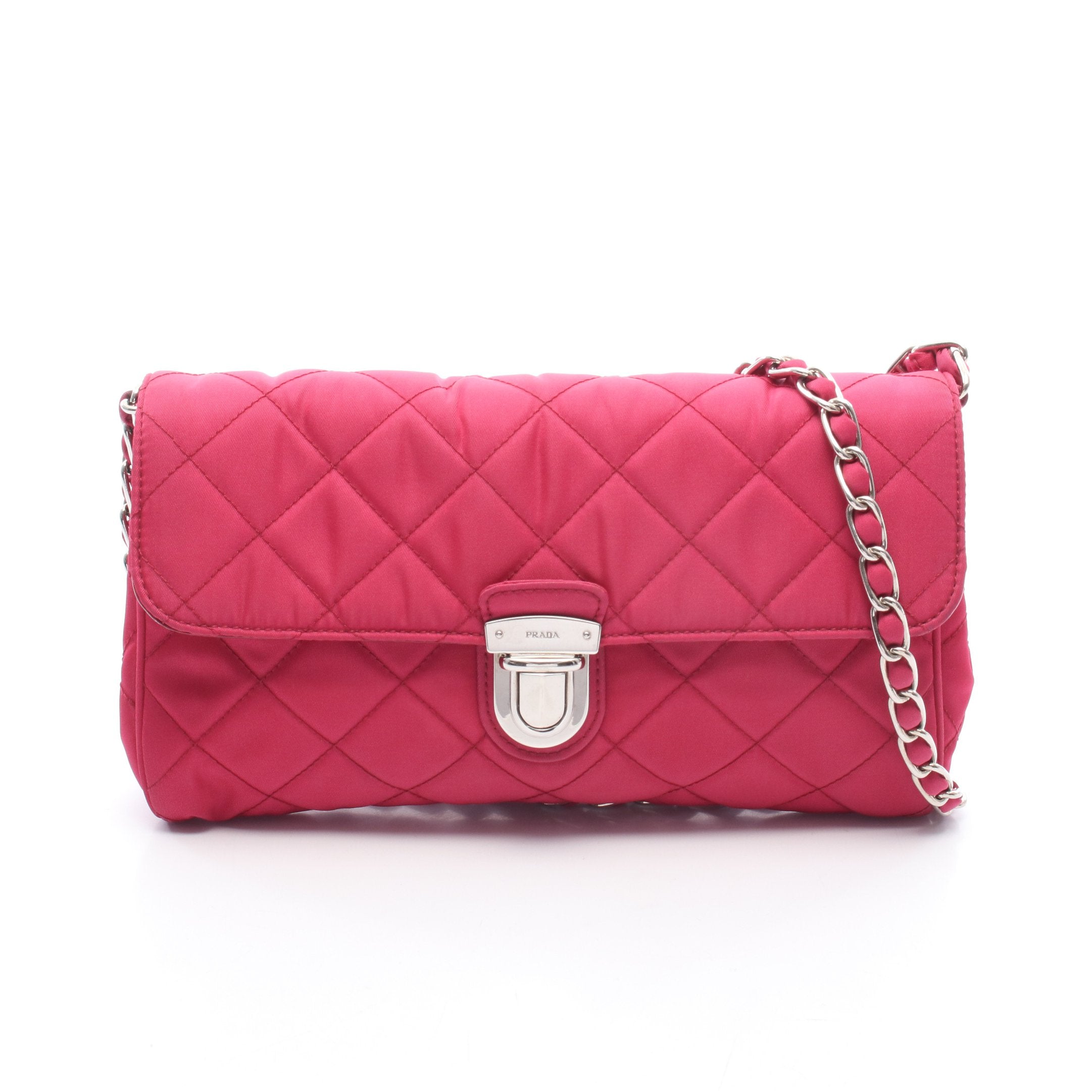 PRADA / プラダ | BP0623 TESSUTO IMPUNTU ナイロン キルティング チェーン ショルダーバッグ | FUXIA / ピンク | レディース TESSUTO IMPUNTU チェーンショルダーバッグ ナイロン レザー ピンク