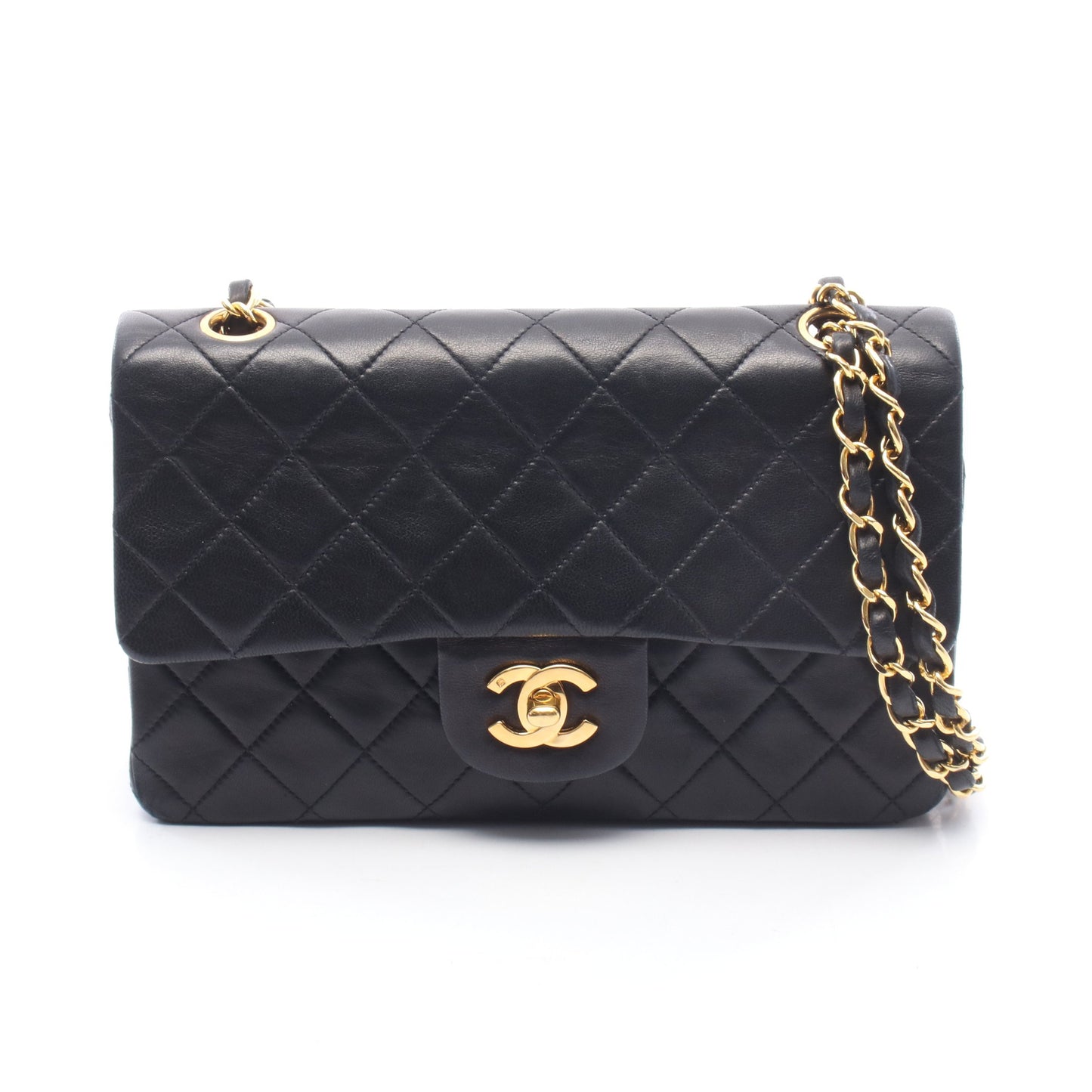マトラッセ Wフラップ Wチェーンショルダーバッグ ラムスキン ブラック ゴールド金具 シャネル バッグ CHANEL