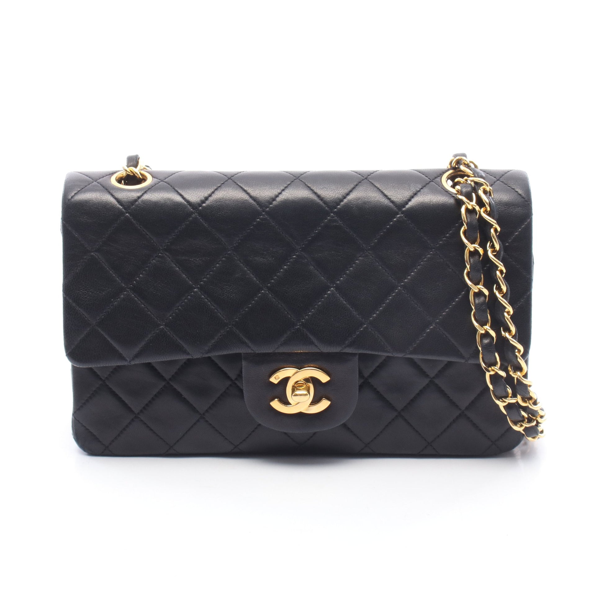 マトラッセ Wフラップ Wチェーンショルダーバッグ ラムスキン ブラック ゴールド金具 シャネル バッグ CHANEL