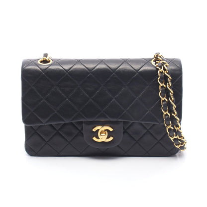 マトラッセ Wフラップ Wチェーンショルダーバッグ ラムスキン ブラック ゴールド金具 シャネル バッグ CHANEL
