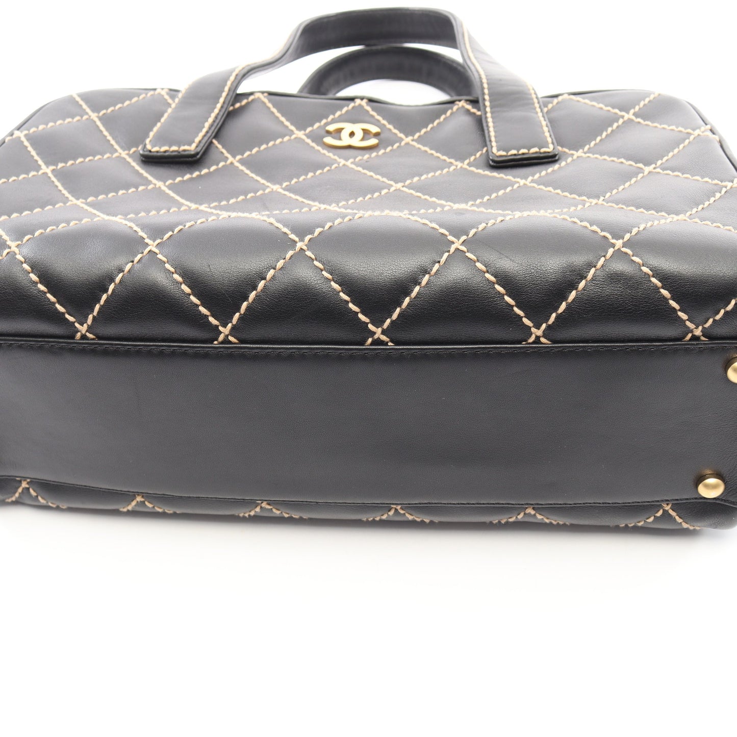 ワイルドステッチ ハンドバッグ レザー ブラック ゴールド金具 シャネル バッグ CHANEL