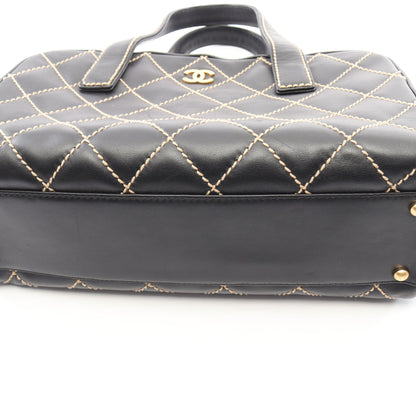 ワイルドステッチ ハンドバッグ レザー ブラック ゴールド金具 シャネル バッグ CHANEL