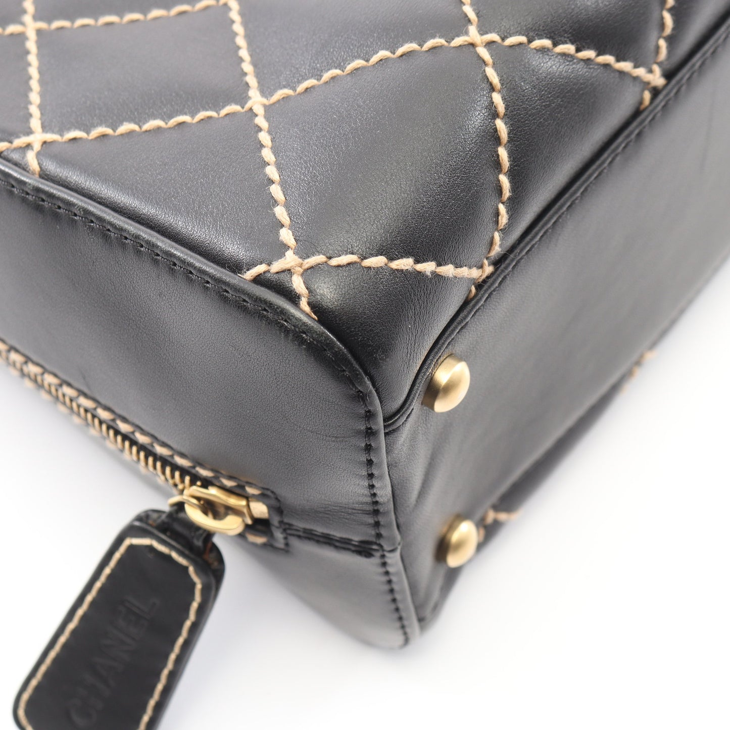 ワイルドステッチ ハンドバッグ レザー ブラック ゴールド金具 シャネル バッグ CHANEL