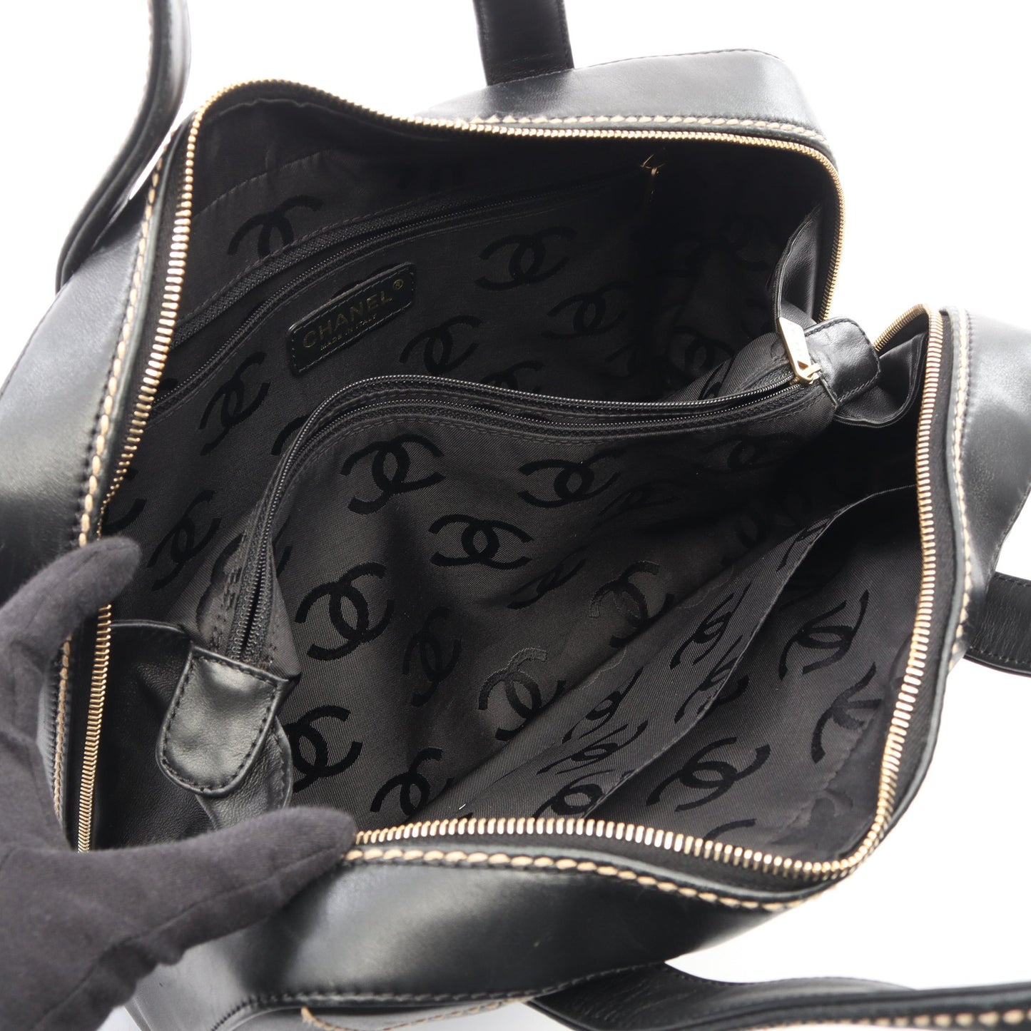ワイルドステッチ ハンドバッグ レザー ブラック ゴールド金具 シャネル バッグ CHANEL