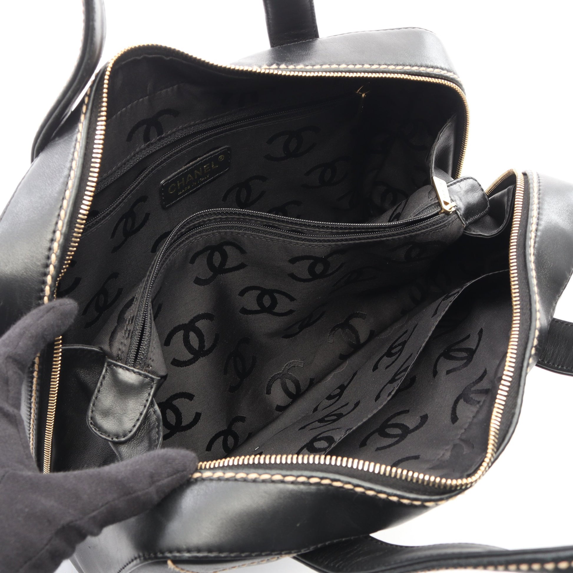 ワイルドステッチ ハンドバッグ レザー ブラック ゴールド金具 シャネル バッグ CHANEL