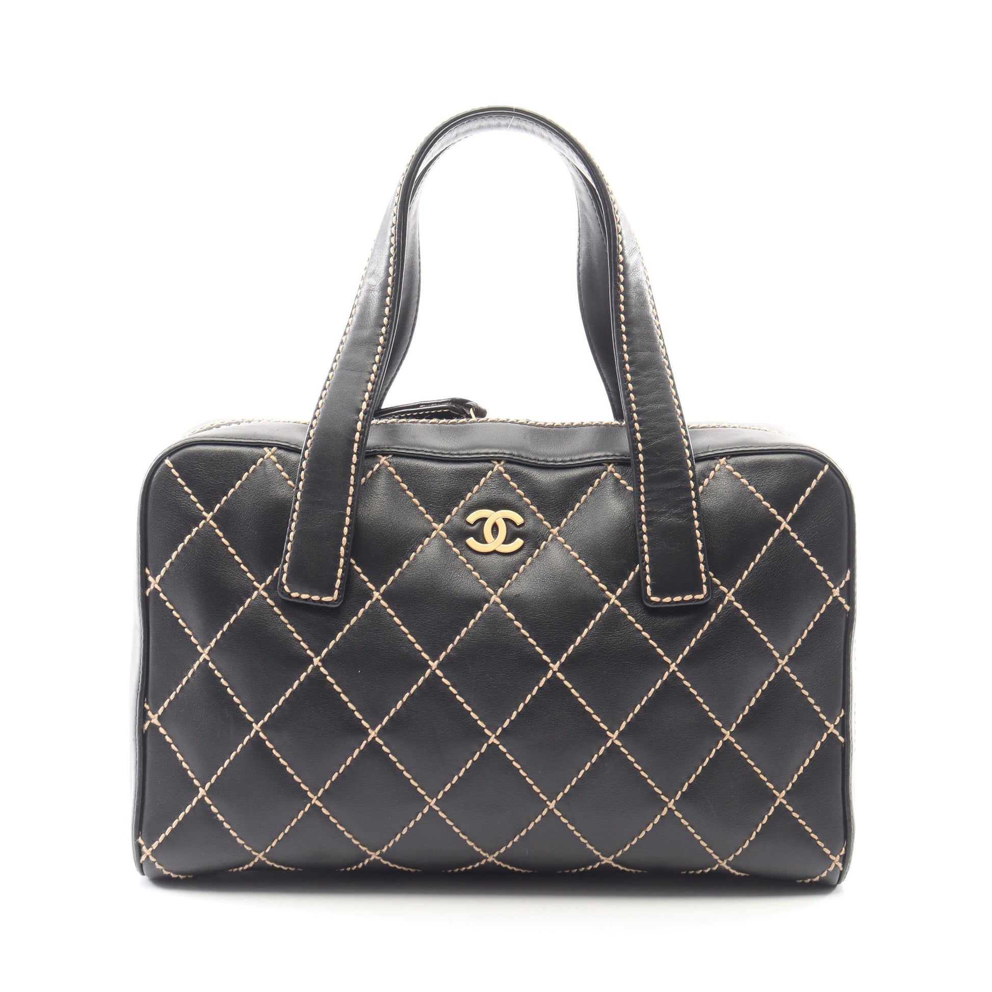 ワイルドステッチ ハンドバッグ レザー ブラック ゴールド金具 シャネル バッグ CHANEL