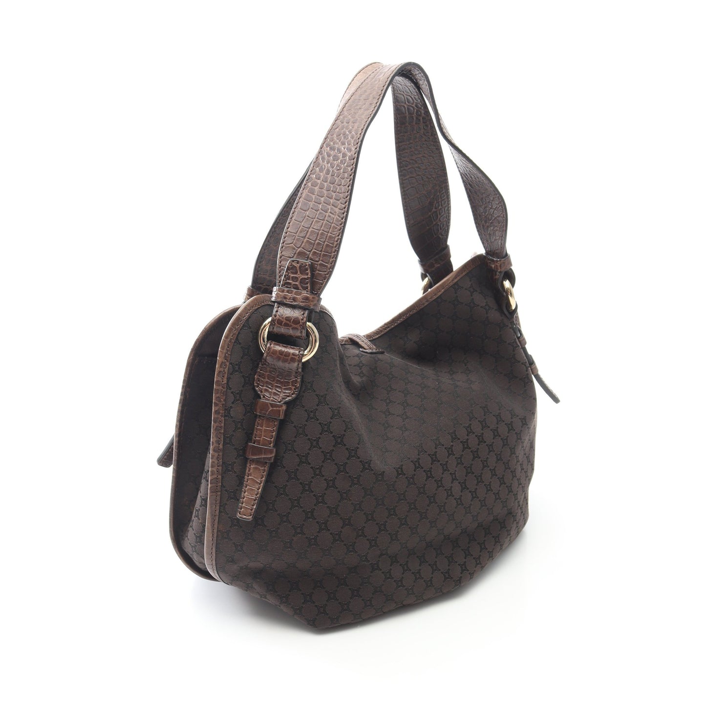 ビタースウィート マカダム クロコ型押し ハンドバッグ キャンバス レザー ダークブラウン セリーヌ バッグ CELINE