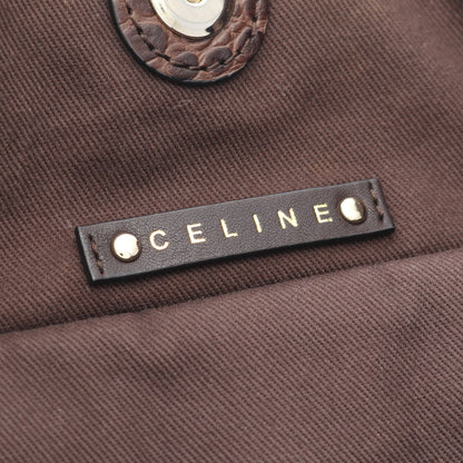 ビタースウィート マカダム クロコ型押し ハンドバッグ キャンバス レザー ダークブラウン セリーヌ バッグ CELINE