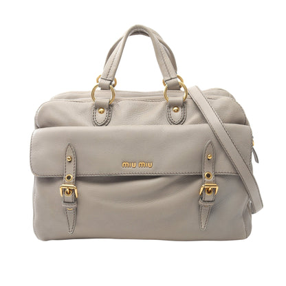 2WAY ボストンバッグ レザー グレーベージュ ミュウミュウ バッグ miu miu