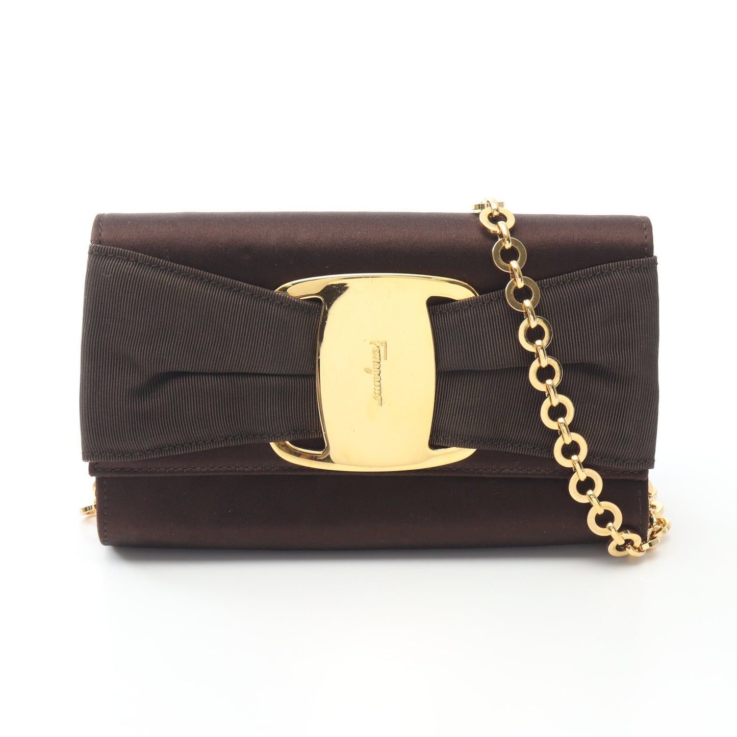 ヴァラリボン チェーンショルダーバッグ サテン ダークブラウン サルヴァトーレフェラガモ バッグ Salvatore Ferragamo