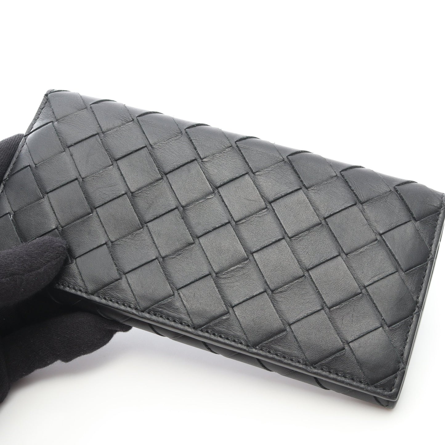イントレチャート 札入れ 二つ折り長財布 レザー ブラック ボッテガヴェネタ 財布・小物 BOTTEGA VENETA