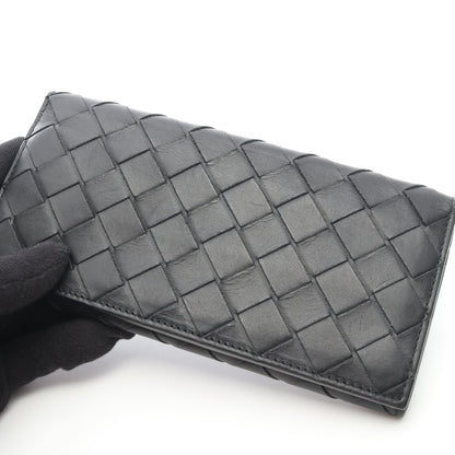イントレチャート 札入れ 二つ折り長財布 レザー ブラック ボッテガヴェネタ 財布・小物 BOTTEGA VENETA