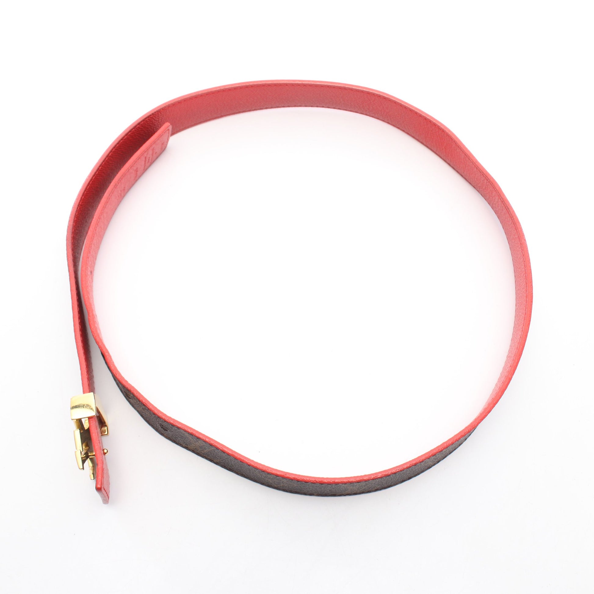 サンチュール イニシャル モノグラム ルージュ ゴールド金具 リバーシブル ベルト PVC レザー ブラウン レッド ルイヴィトン 財布・小物 LOUIS VUITTON