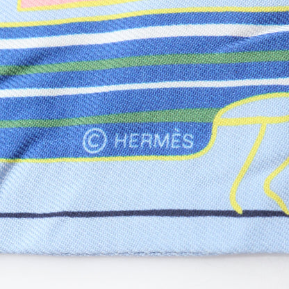 ツイリー Les Chiens Parisiens リボン スカーフ シルク ライトブルー マルチカラー エルメス 財布・小物 HERMES