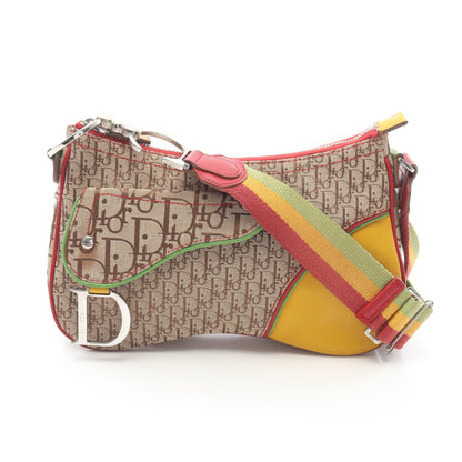 ラスタ トロッター サドルポケット ショルダーバッグ キャンバス レザー ベージュ マルチカラー クリスチャンディオール バッグ Christian Dior