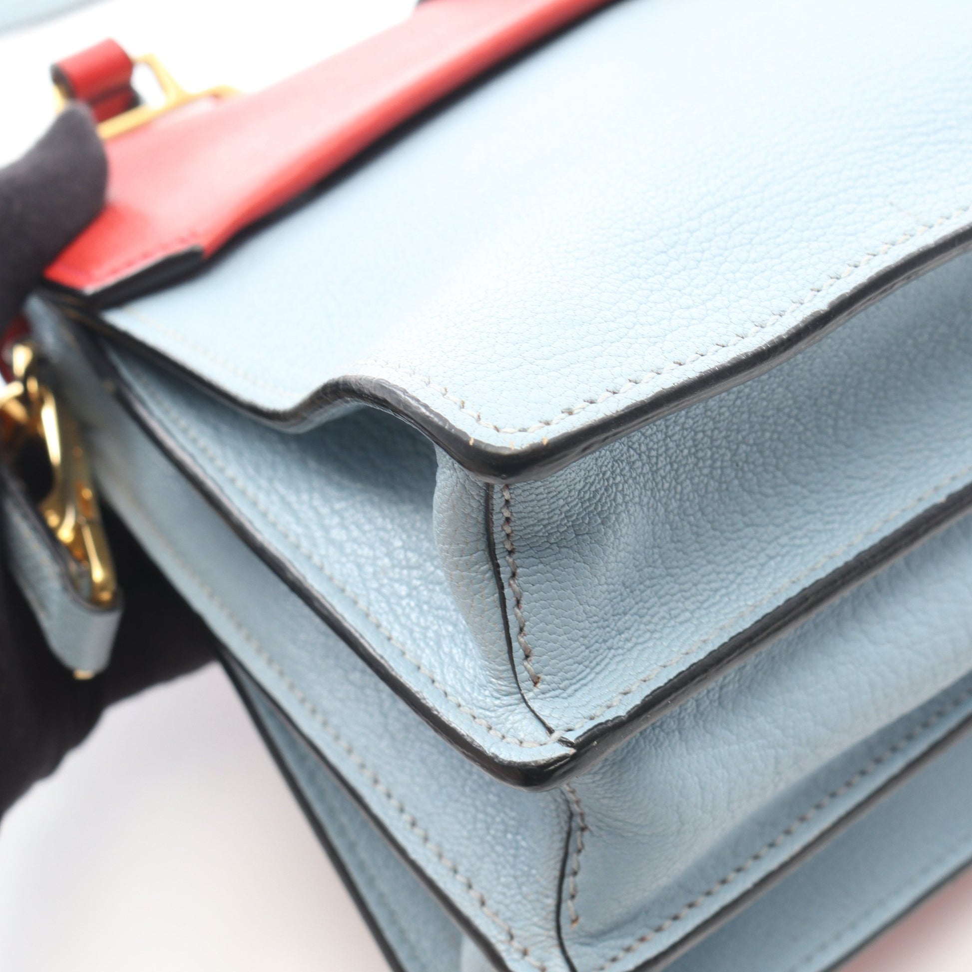 MADRAS マドラス 2WAY バイカラー ハンドバッグ レザー ライトブルー レッド ミュウミュウ バッグ miu miu