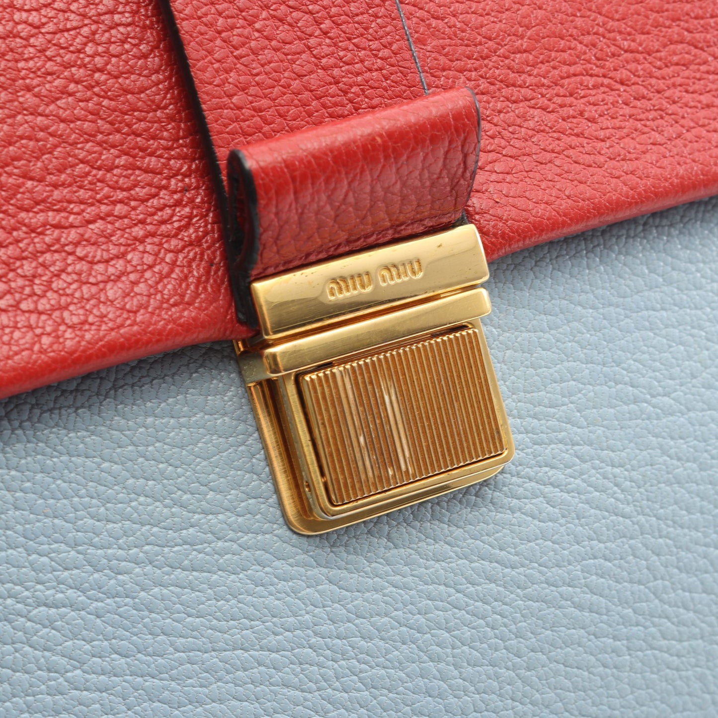 MADRAS マドラス 2WAY バイカラー ハンドバッグ レザー ライトブルー レッド ミュウミュウ バッグ miu miu