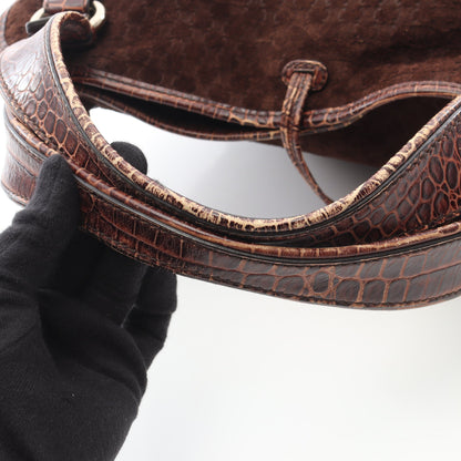 ビタースウィート マカダム クロコ型押し ハンドバッグ スエード レザー ブラウン セリーヌ バッグ CELINE