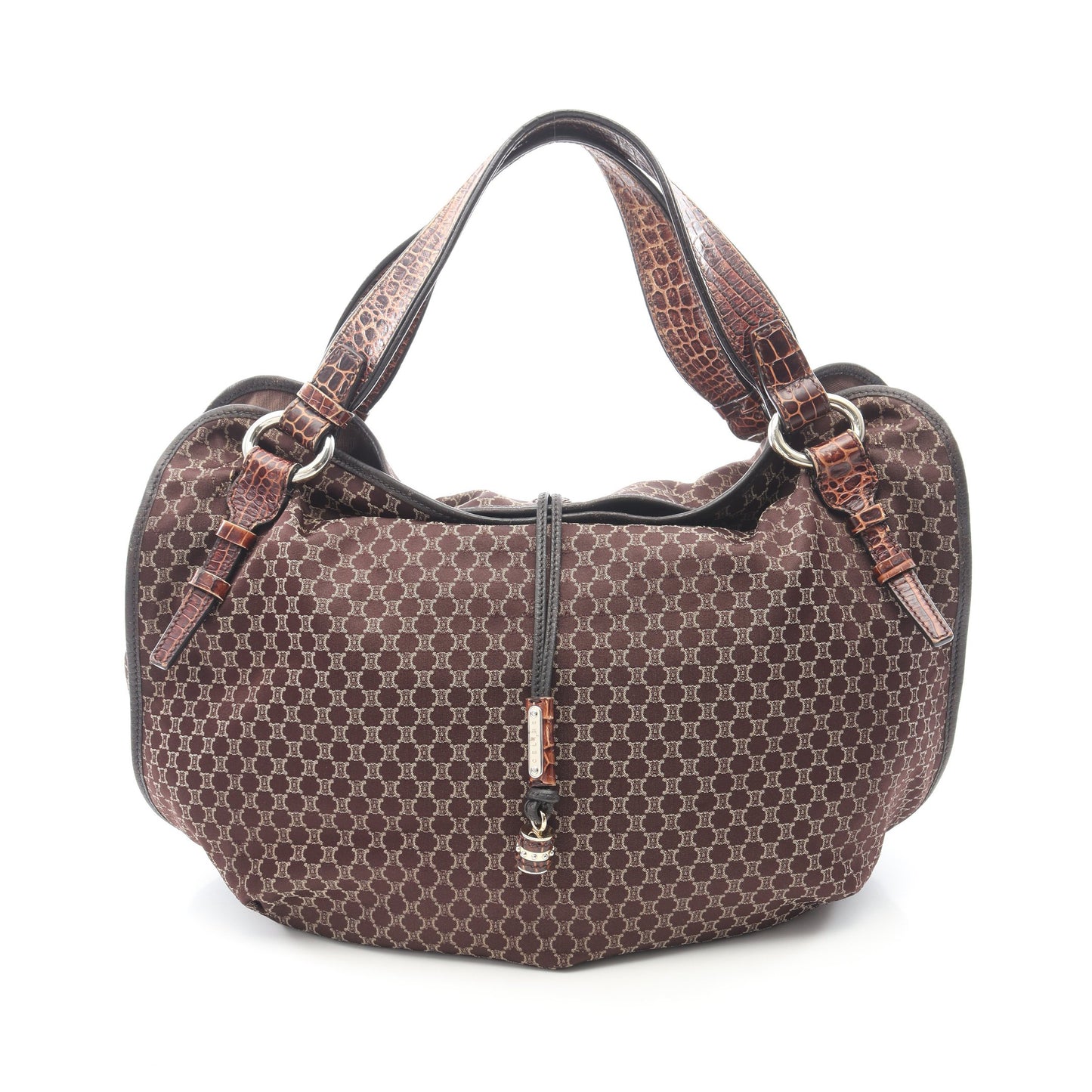 ビタースウィート マカダム クロコ型押し ハンドバッグ キャンバス レザー ダークブラウン セリーヌ バッグ CELINE