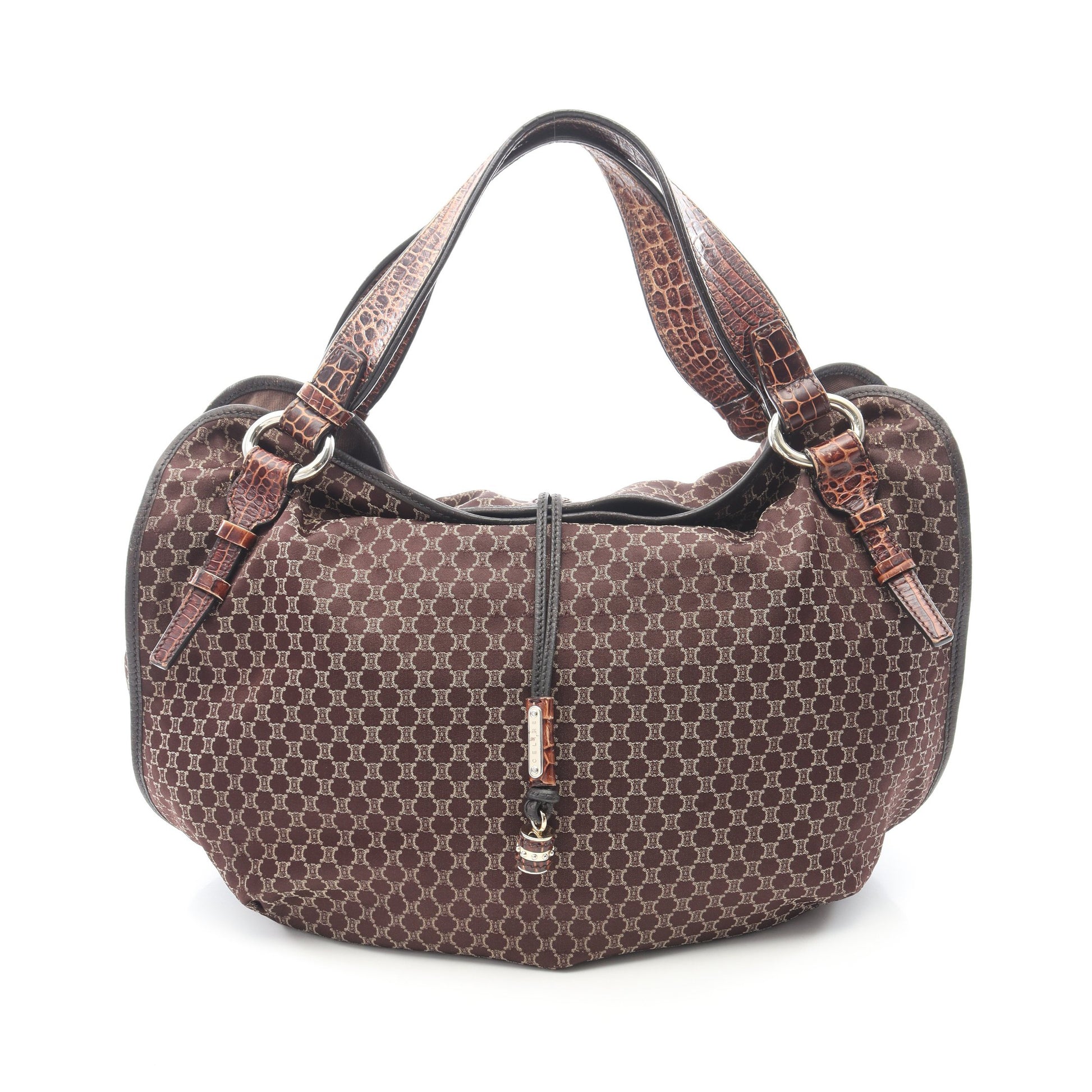 ビタースウィート マカダム クロコ型押し ハンドバッグ キャンバス レザー ダークブラウン セリーヌ バッグ CELINE