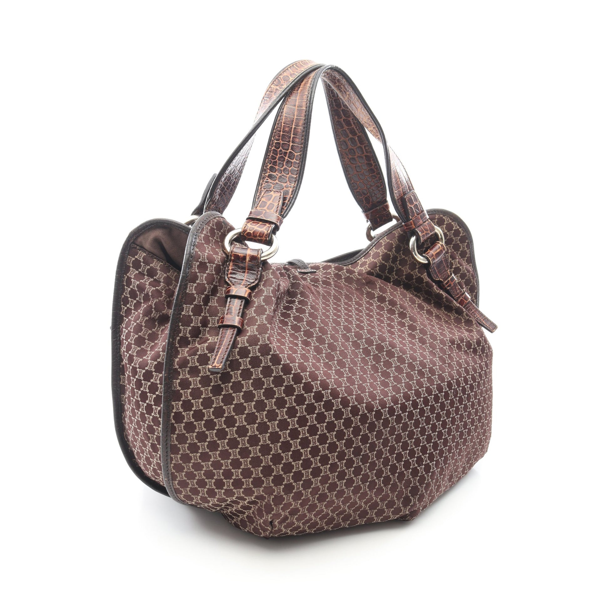 ビタースウィート マカダム クロコ型押し ハンドバッグ キャンバス レザー ダークブラウン セリーヌ バッグ CELINE