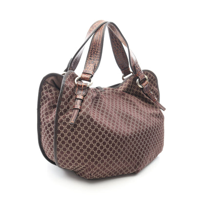 ビタースウィート マカダム クロコ型押し ハンドバッグ キャンバス レザー ダークブラウン セリーヌ バッグ CELINE