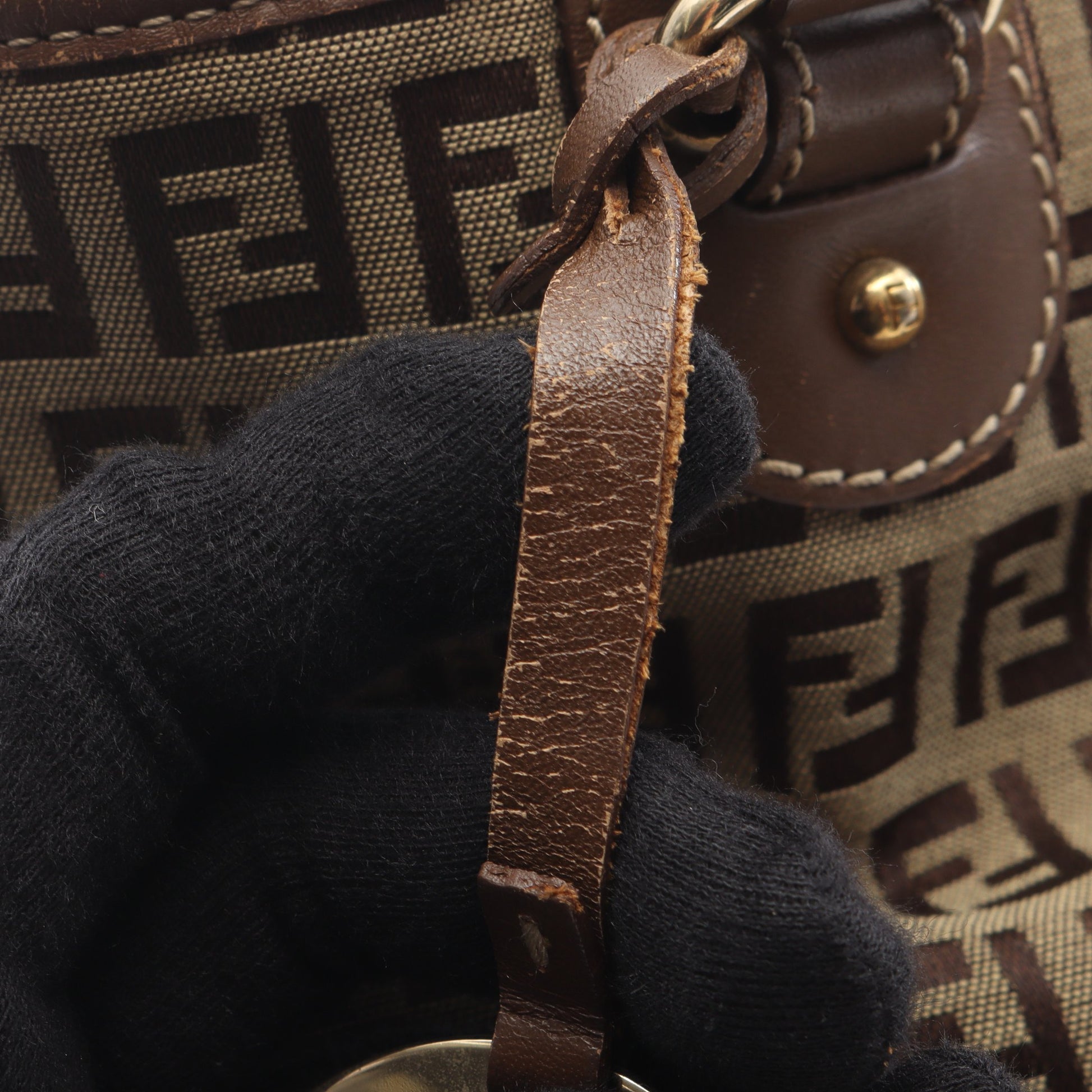ズッキーノ ハンドバッグ トートバッグ キャンバス レザー ベージュ ブラウン フェンディ バッグ FENDI