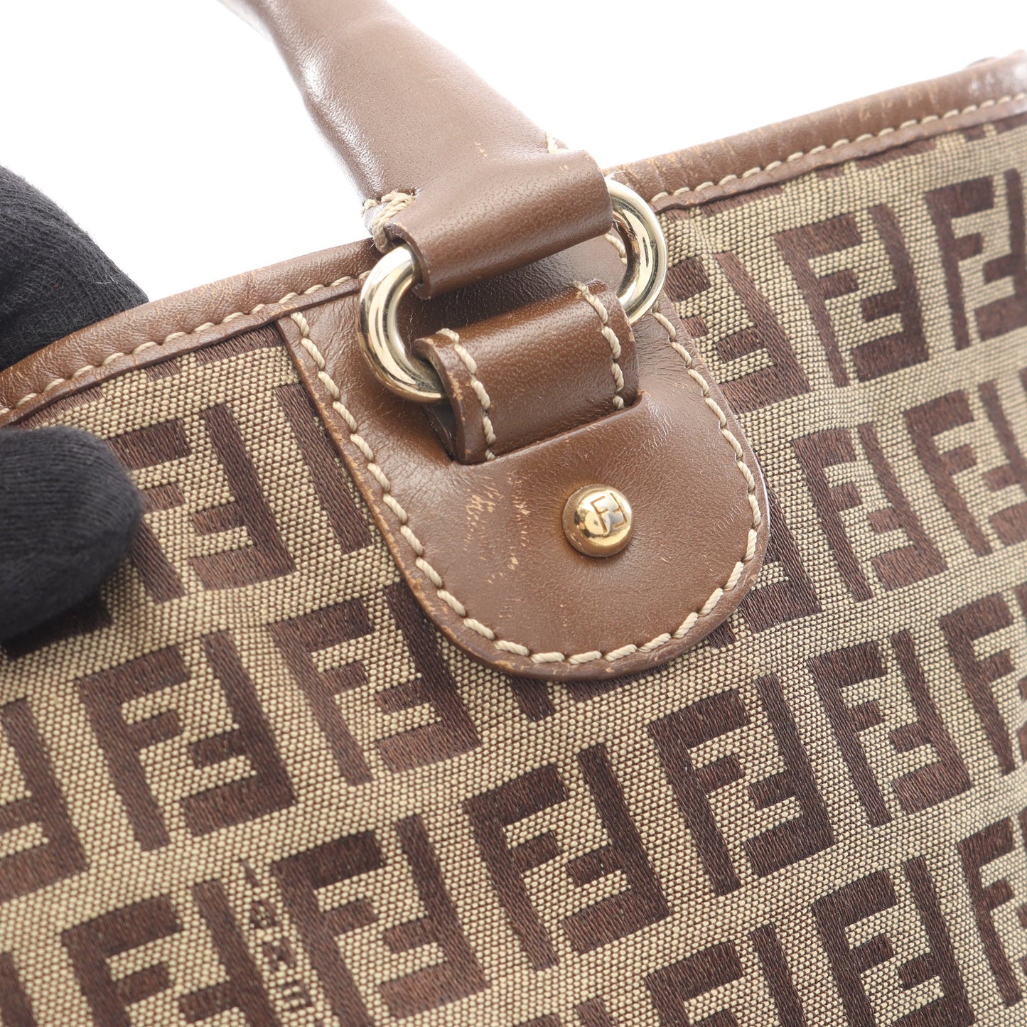 ズッキーノ ハンドバッグ トートバッグ キャンバス レザー ベージュ ブラウン フェンディ バッグ FENDI