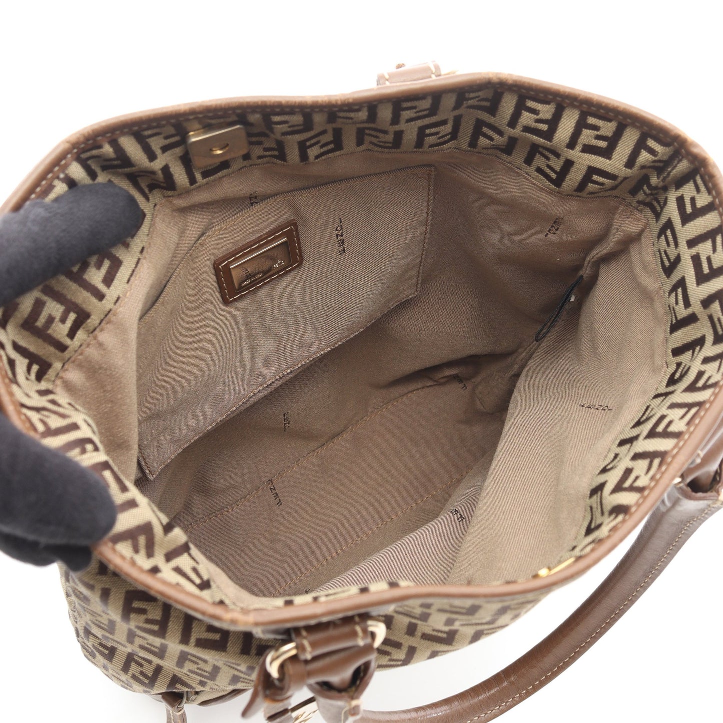 ズッキーノ ハンドバッグ トートバッグ キャンバス レザー ベージュ ブラウン フェンディ バッグ FENDI