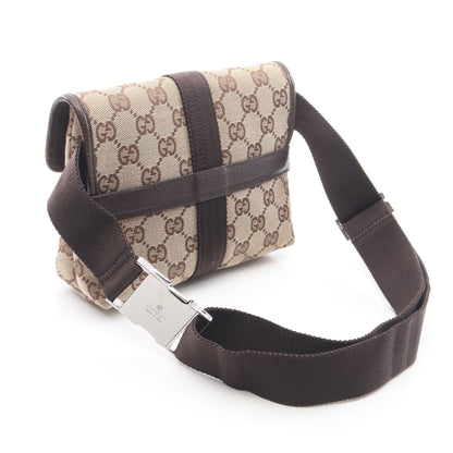 GGキャンバス ボディバッグ ウエストバッグ キャンバス レザー ベージュ ダークブラウン グッチ バッグ GUCCI