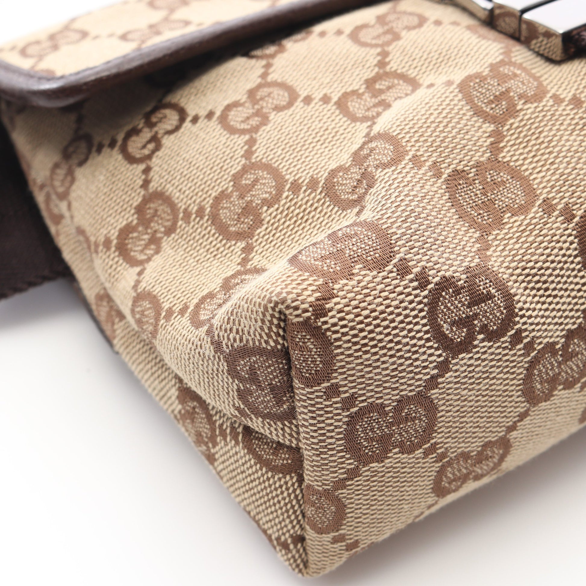 GGキャンバス ボディバッグ ウエストバッグ キャンバス レザー ベージュ ダークブラウン グッチ バッグ GUCCI