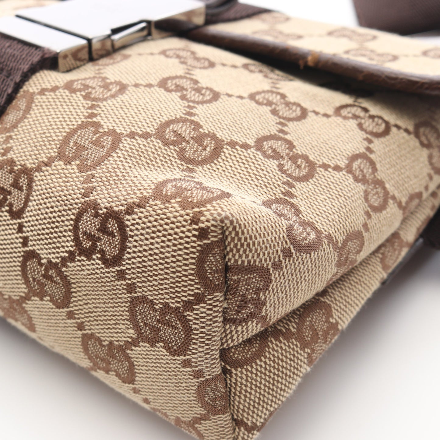 GGキャンバス ボディバッグ ウエストバッグ キャンバス レザー ベージュ ダークブラウン グッチ バッグ GUCCI