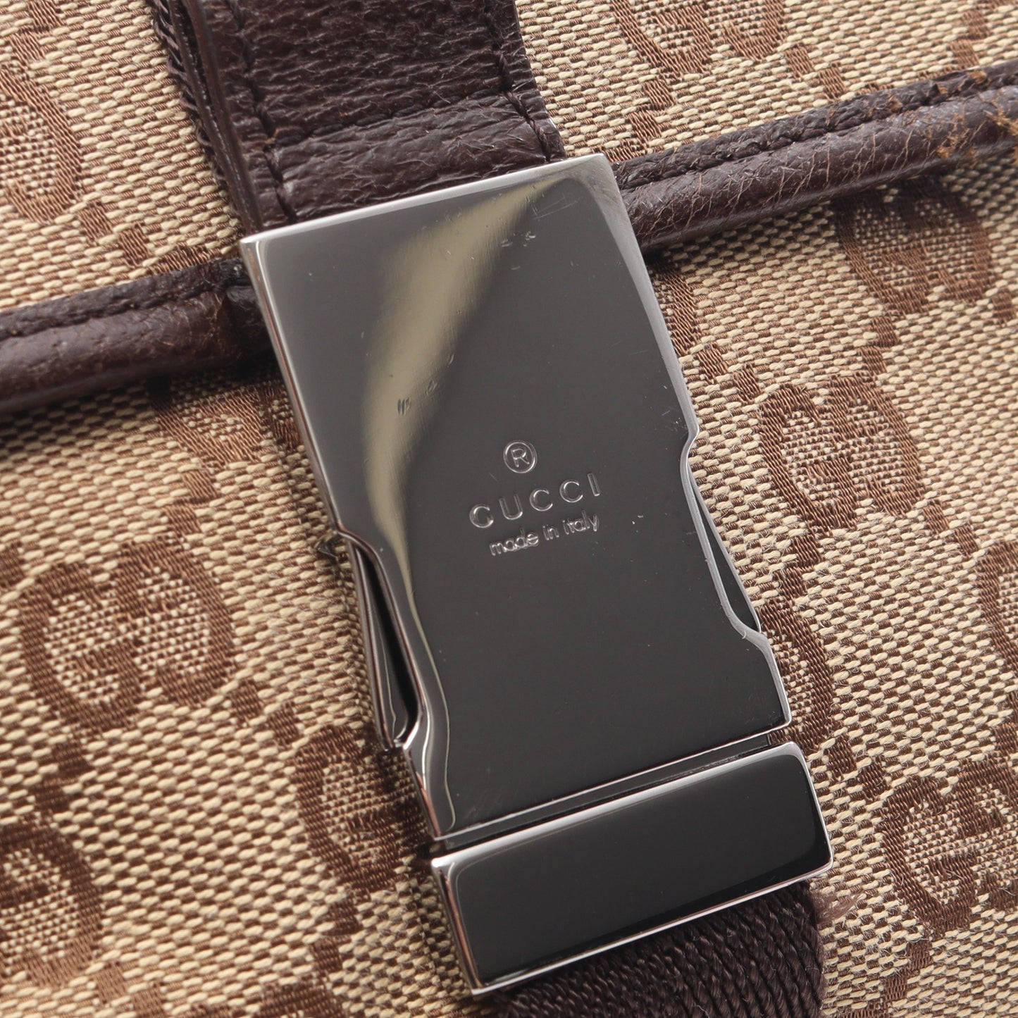 GGキャンバス ボディバッグ ウエストバッグ キャンバス レザー ベージュ ダークブラウン グッチ バッグ GUCCI