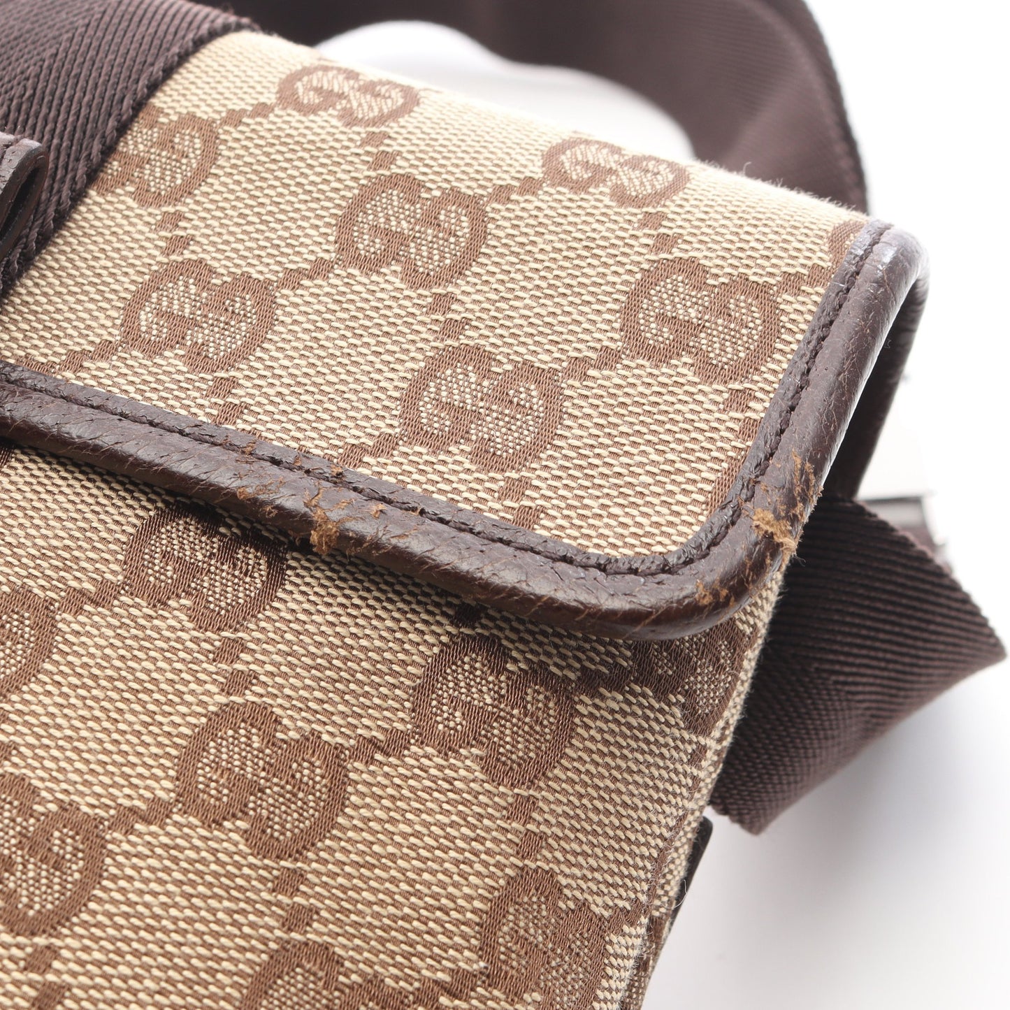 GGキャンバス ボディバッグ ウエストバッグ キャンバス レザー ベージュ ダークブラウン グッチ バッグ GUCCI