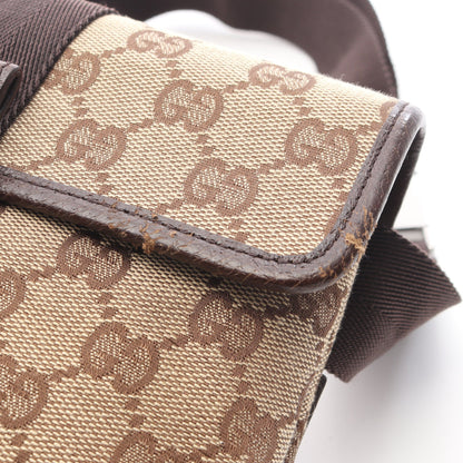 GGキャンバス ボディバッグ ウエストバッグ キャンバス レザー ベージュ ダークブラウン グッチ バッグ GUCCI