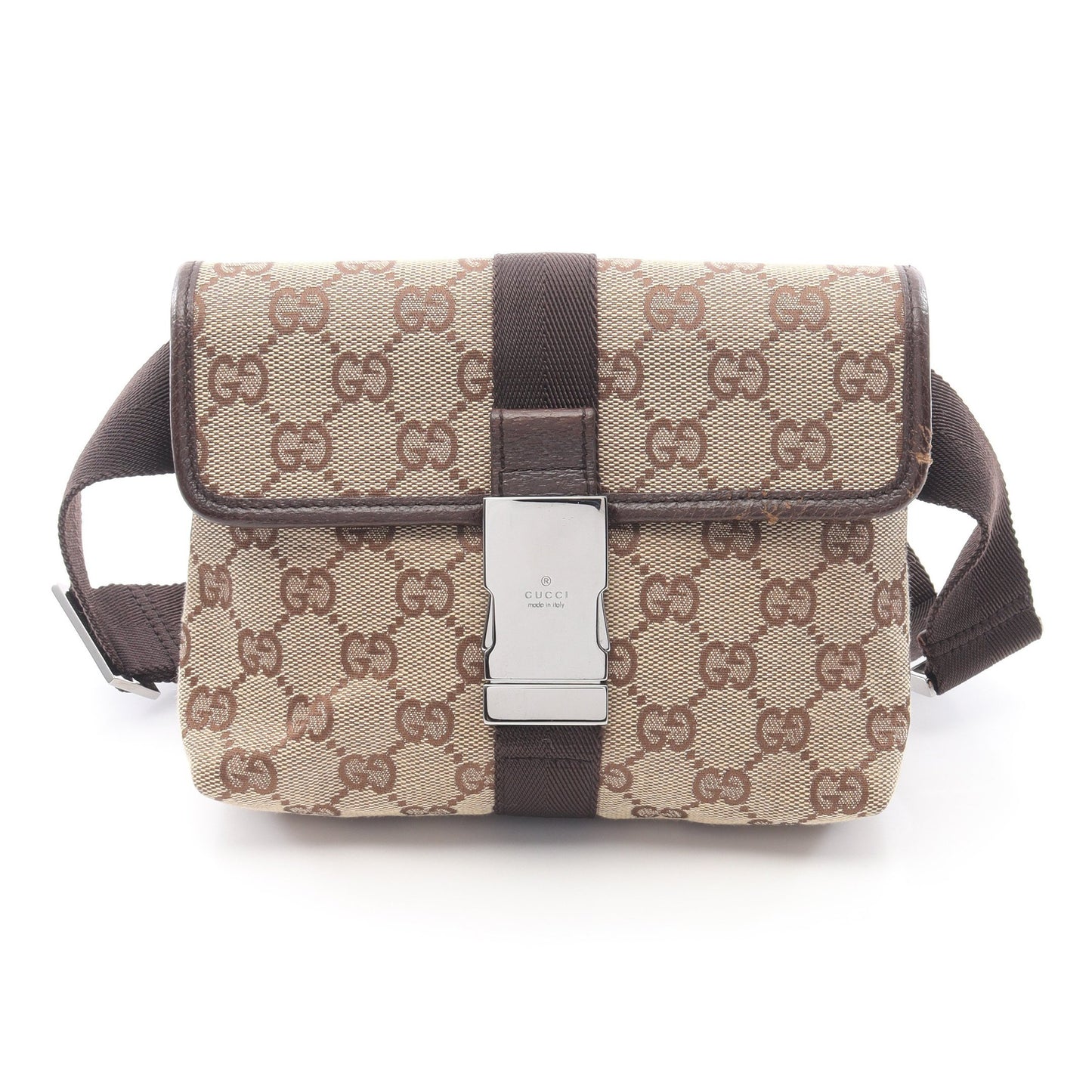 GGキャンバス ボディバッグ ウエストバッグ キャンバス レザー ベージュ ダークブラウン グッチ バッグ GUCCI