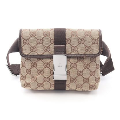 GGキャンバス ボディバッグ ウエストバッグ キャンバス レザー ベージュ ダークブラウン グッチ バッグ GUCCI