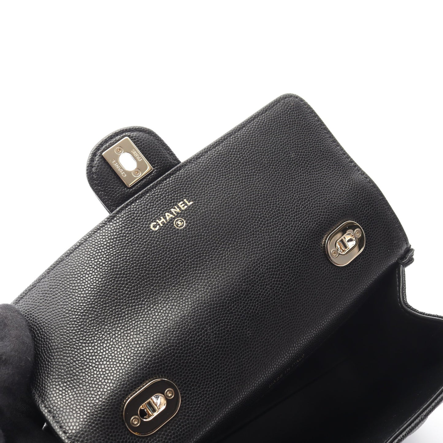トップハンドル マトラッセ 2WAY チェーンショルダーバッグ キャビアスキン ブラック ゴールド金具 シャネル バッグ CHANEL