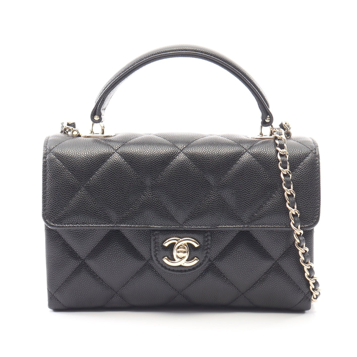 トップハンドル マトラッセ 2WAY チェーンショルダーバッグ キャビアスキン ブラック ゴールド金具 シャネル バッグ CHANEL
