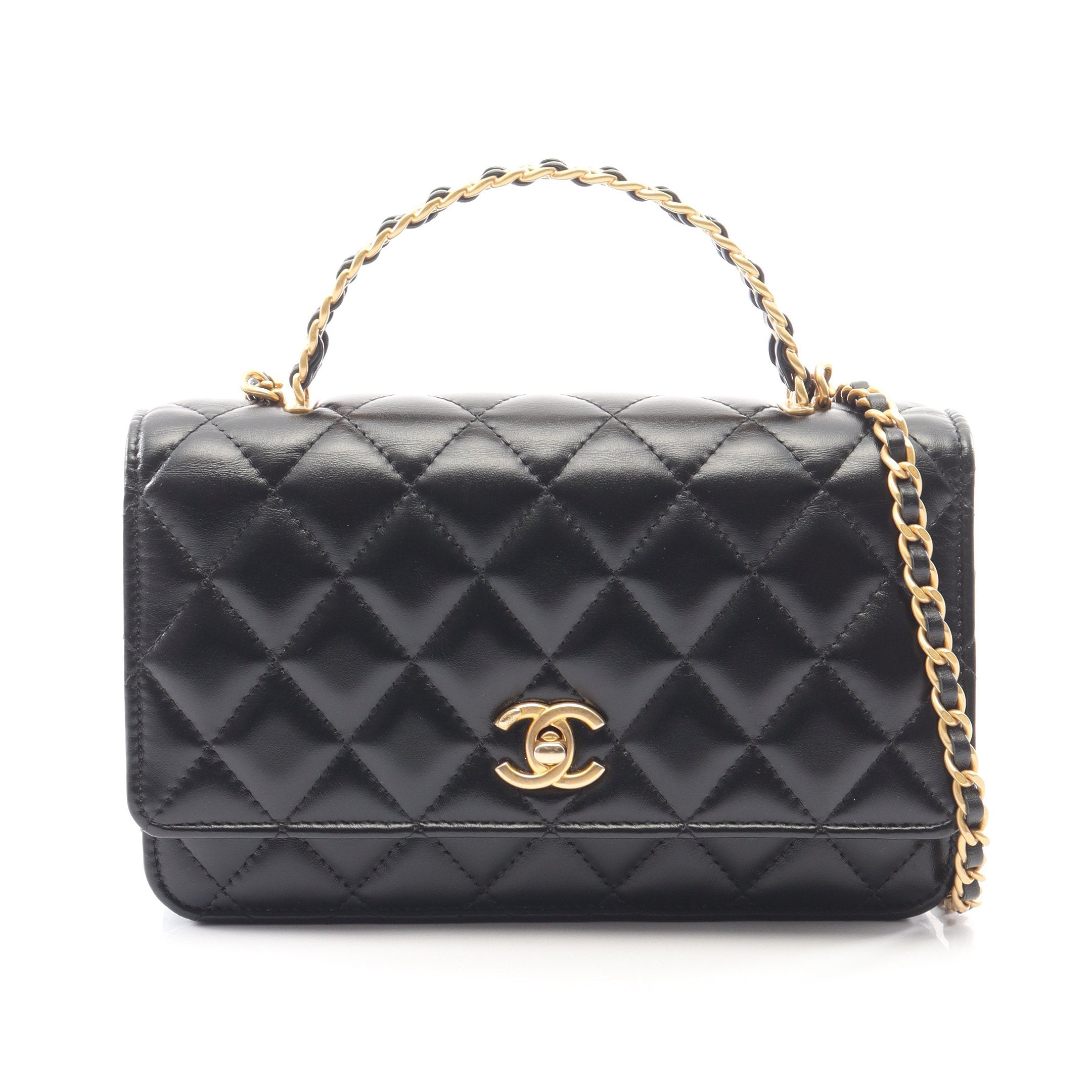 シャネル CHANEL  チェーンウォレット ラムスキン ブラック/ゴールド金具 マトラッセ 2WAY チェーンウォレット ラムスキン ブラック ゴールド