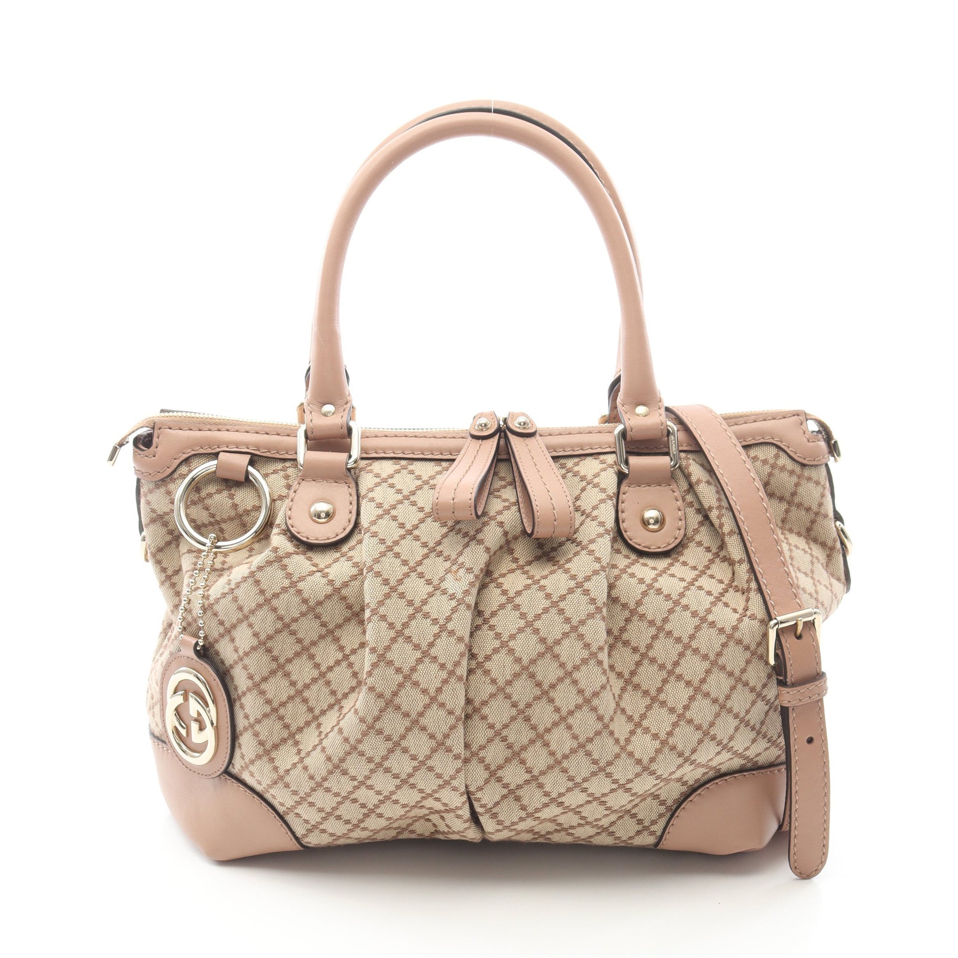 スーキー ディアマンテ 2WAY ハンドバッグ キャンバス レザー ベージュ ダスティピンク グッチ バッグ GUCCI