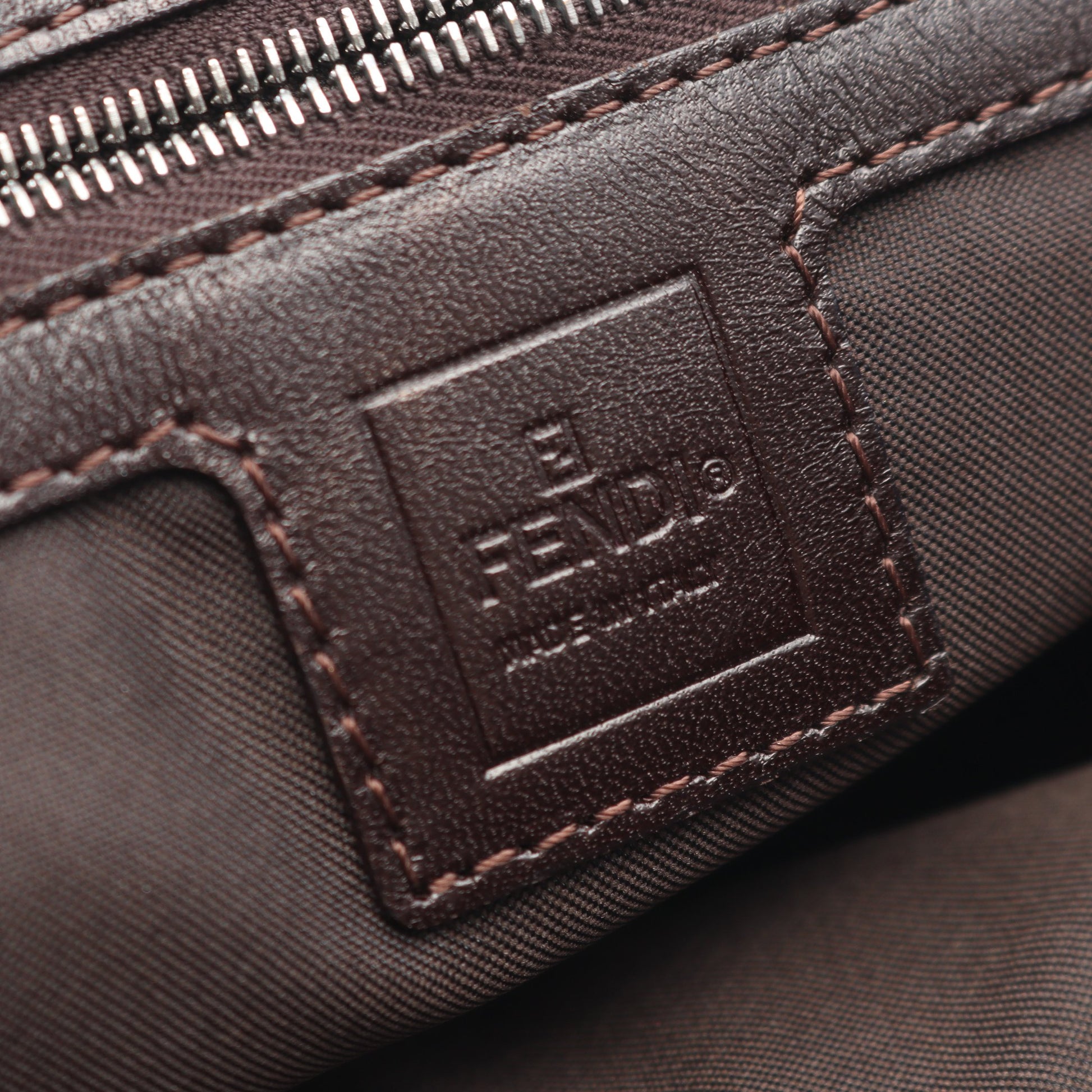 ズッカ ハンドバッグ トートバッグ キャンバス レザー ブラウン ダークブラウン フェンディ バッグ FENDI