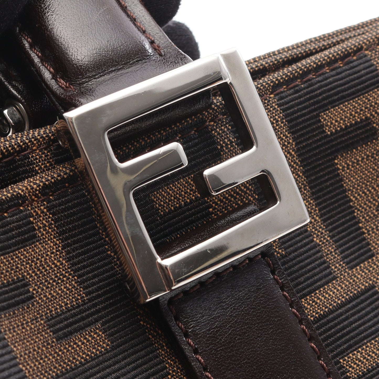 ズッカ ハンドバッグ トートバッグ キャンバス レザー ブラウン ダークブラウン フェンディ バッグ FENDI