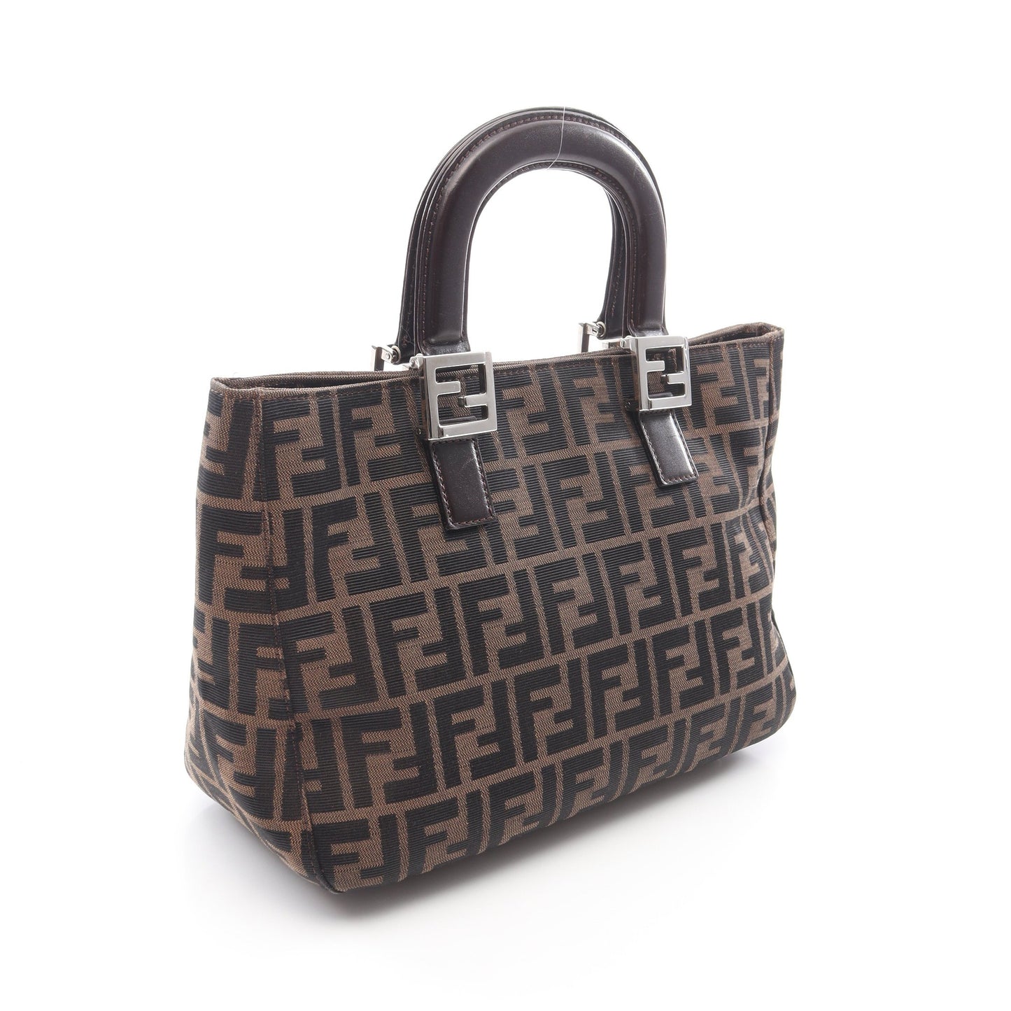 ズッカ ハンドバッグ トートバッグ キャンバス レザー ブラウン ダークブラウン フェンディ バッグ FENDI