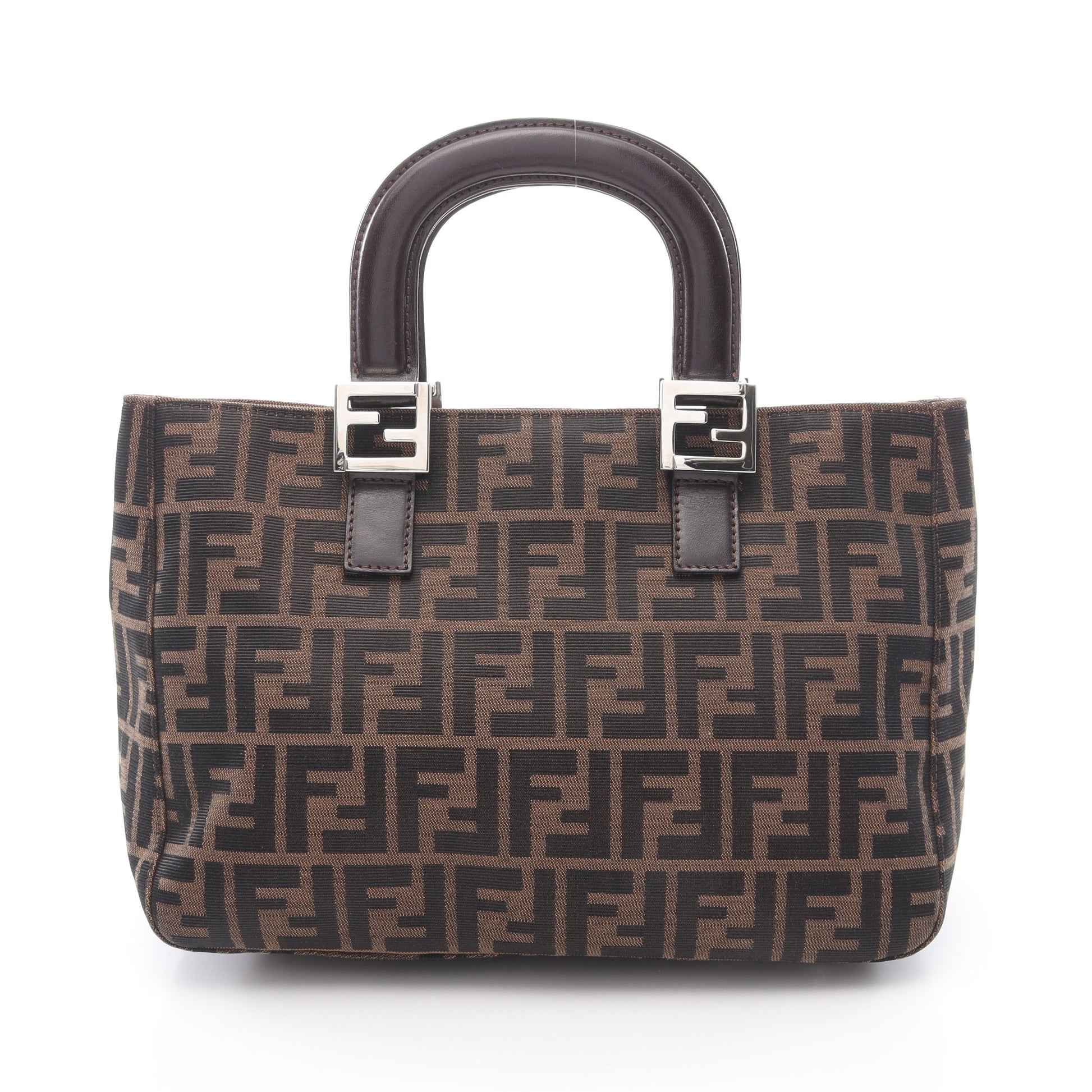 ズッカ ハンドバッグ トートバッグ キャンバス レザー ブラウン ダークブラウン フェンディ バッグ FENDI