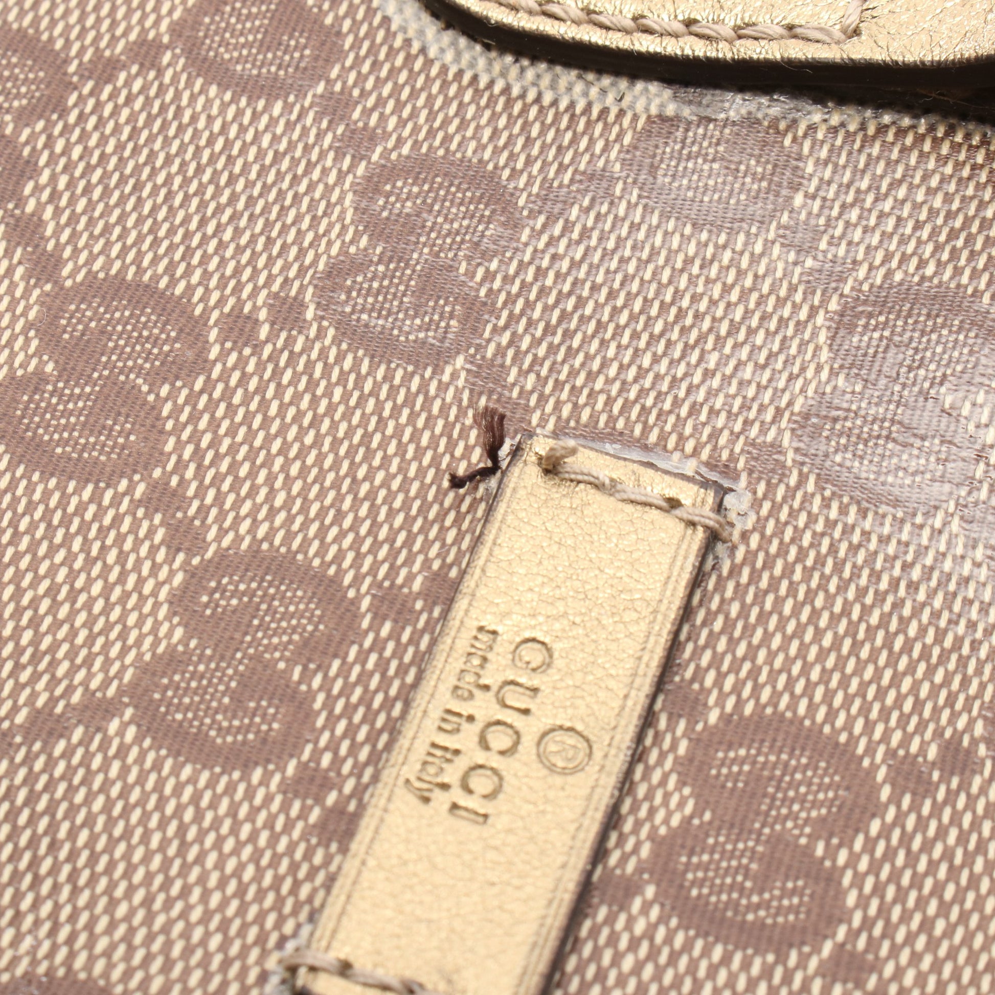 GGクリスタル ハンドバッグ トートバッグ コーティングキャンバス レザー ベージュ ブラウン ゴールド グッチ バッグ GUCCI