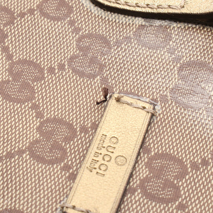 GGクリスタル ハンドバッグ トートバッグ コーティングキャンバス レザー ベージュ ブラウン ゴールド グッチ バッグ GUCCI