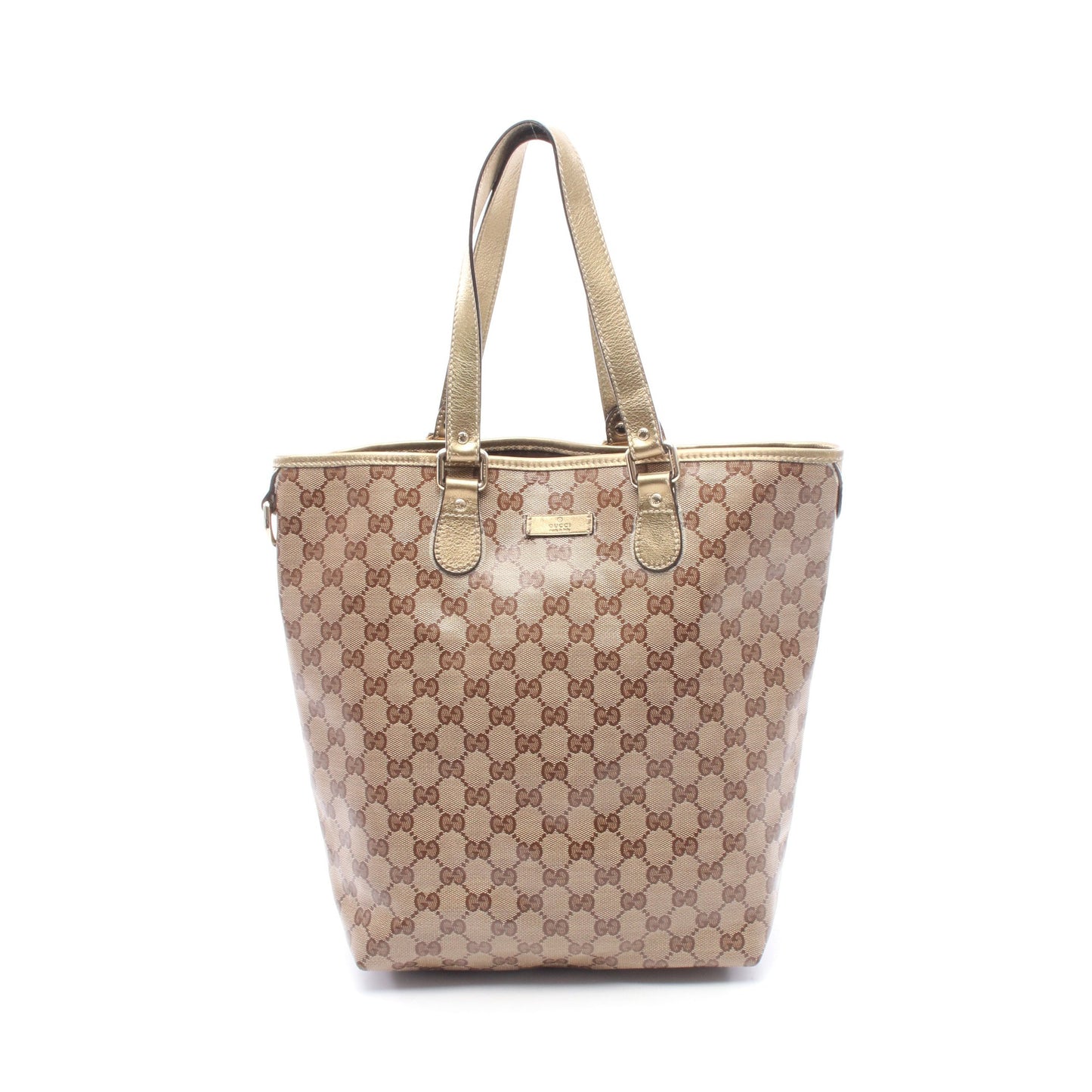GGクリスタル ハンドバッグ トートバッグ コーティングキャンバス レザー ベージュ ブラウン ゴールド グッチ バッグ GUCCI
