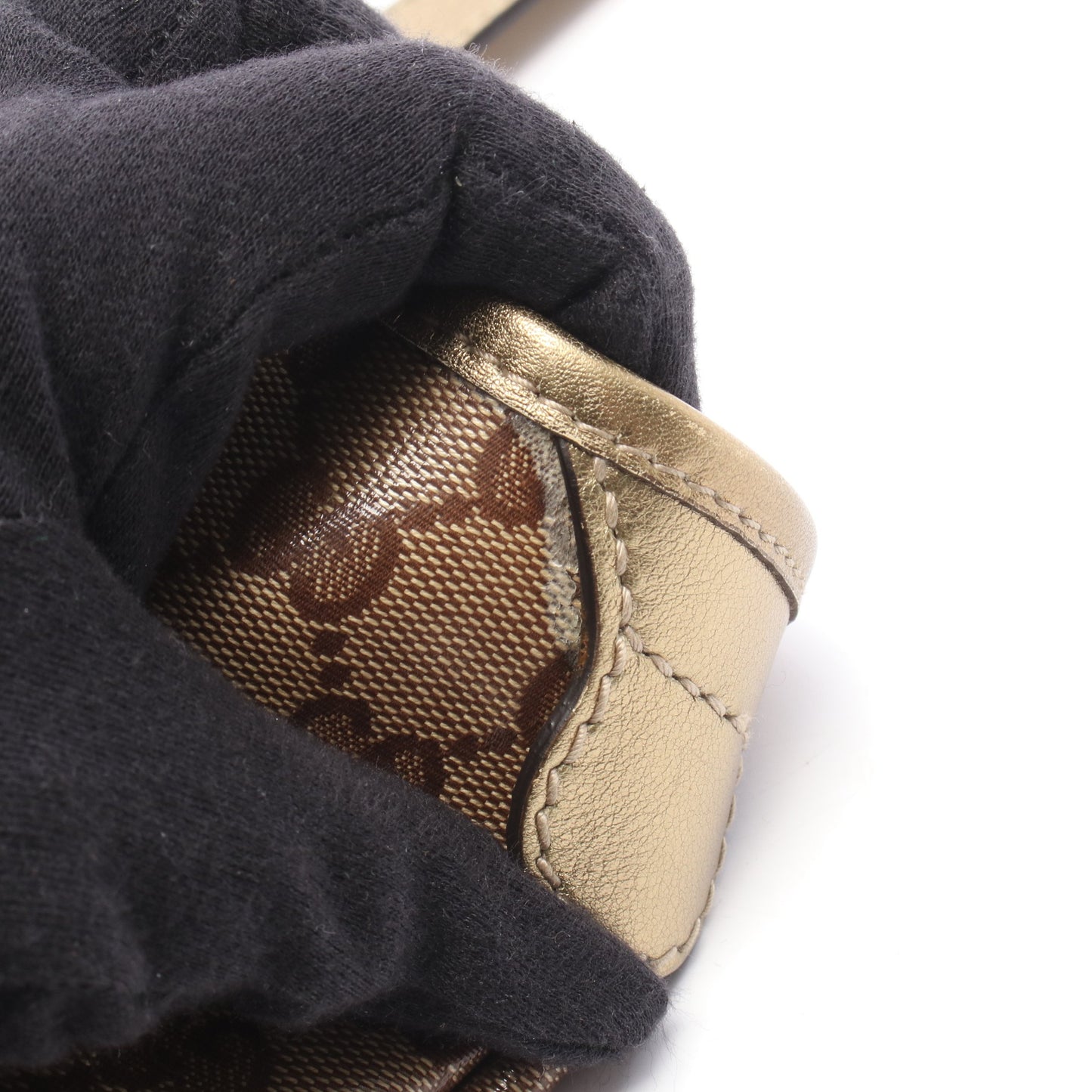 GGクリスタル ハンドバッグ トートバッグ コーティングキャンバス レザー ベージュ ブラウン ゴールド グッチ バッグ GUCCI