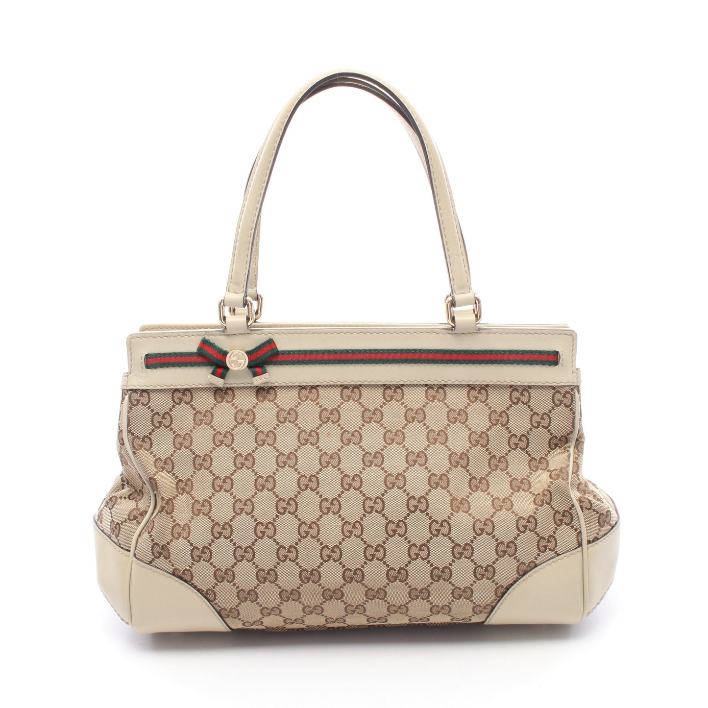 メイフェア GGキャンバス シェリーライン ハンドバッグ トートバッグ キャンバス レザー ベージュ アイボリー グッチ バッグ GUCCI